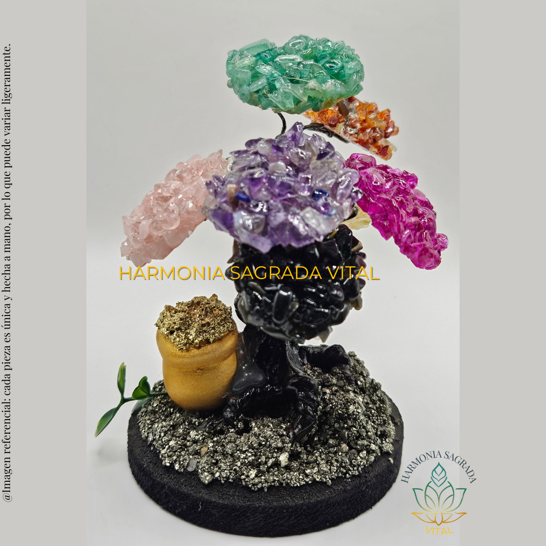🌟 Mini Árbol Mágico – 8 Piedras Naturales con Ollita Dorada de Fortuna 🏺✨
