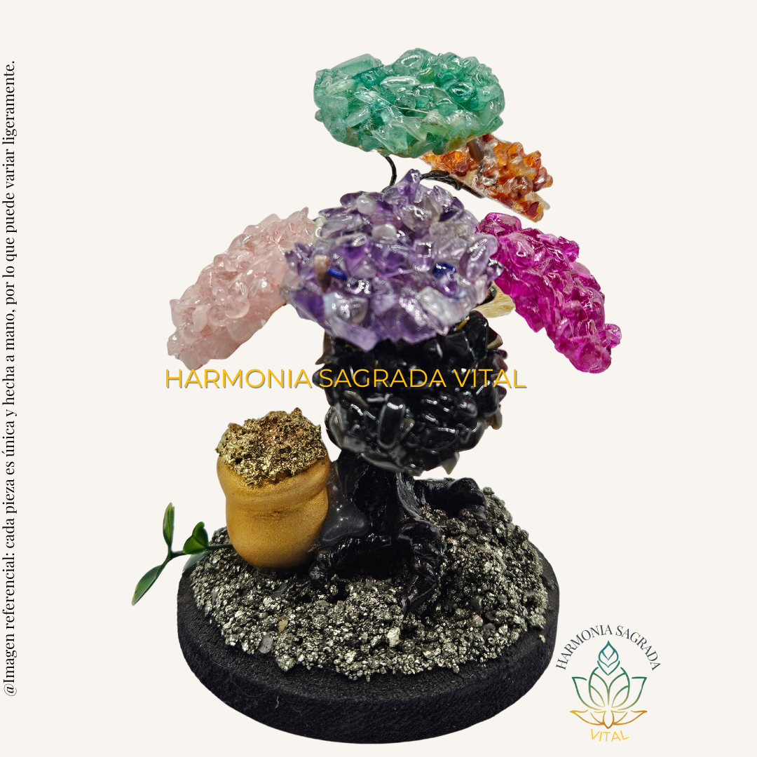 🌟 Mini Árbol Mágico – 8 Piedras Naturales con Ollita Dorada de Fortuna 🏺✨