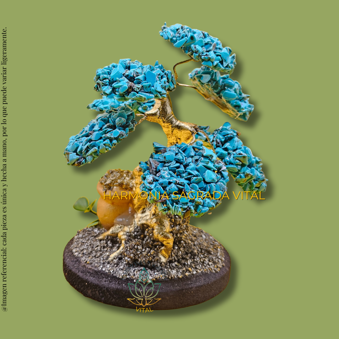 🌳 Mini Árbol de la Fortuna – Crisocola, Pirita y Riqueza Infinita 💰🌿