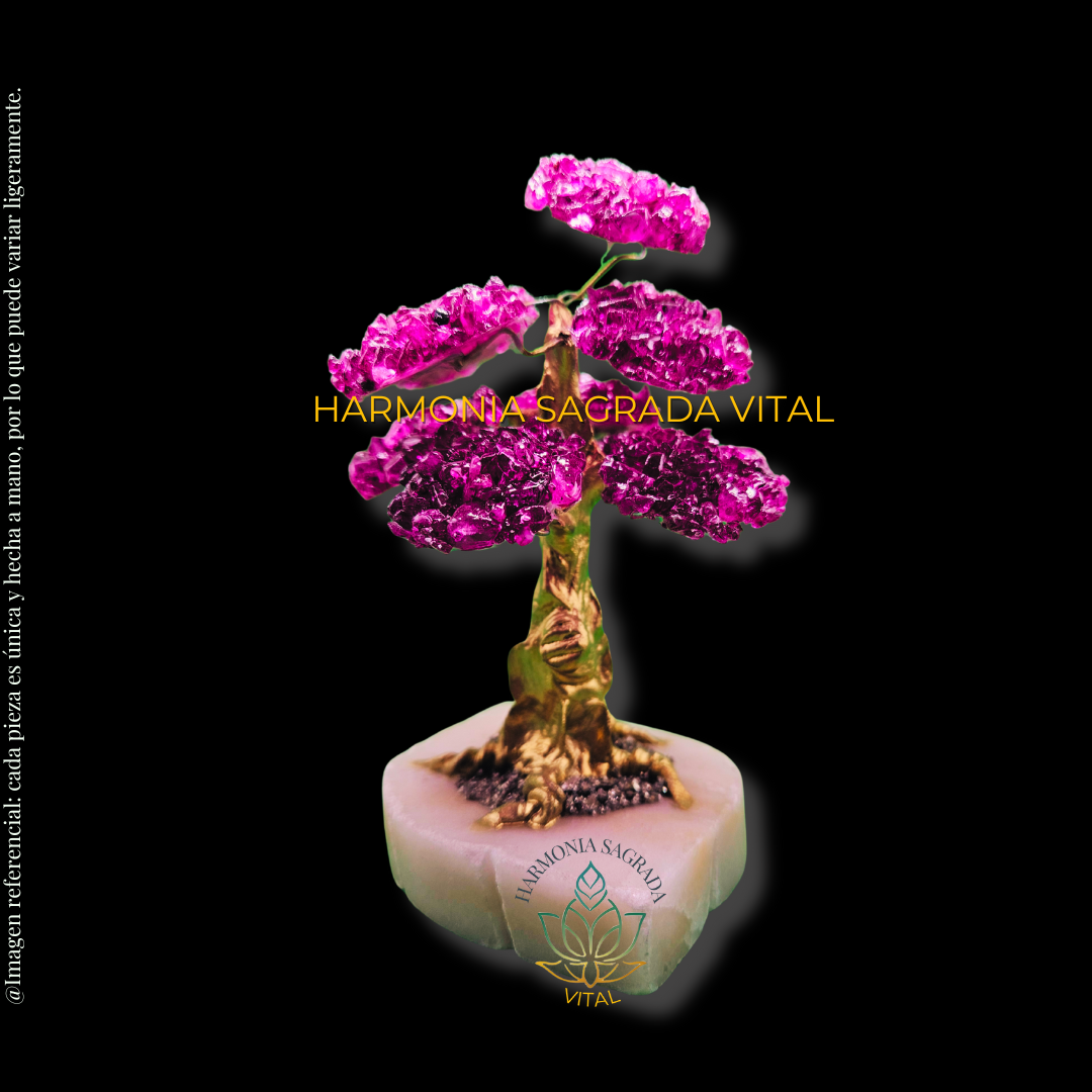 💎 Arbolito de Piedras Energéticas – Ágata Fucsia, Pirita y Piedra de Huamanga 💎