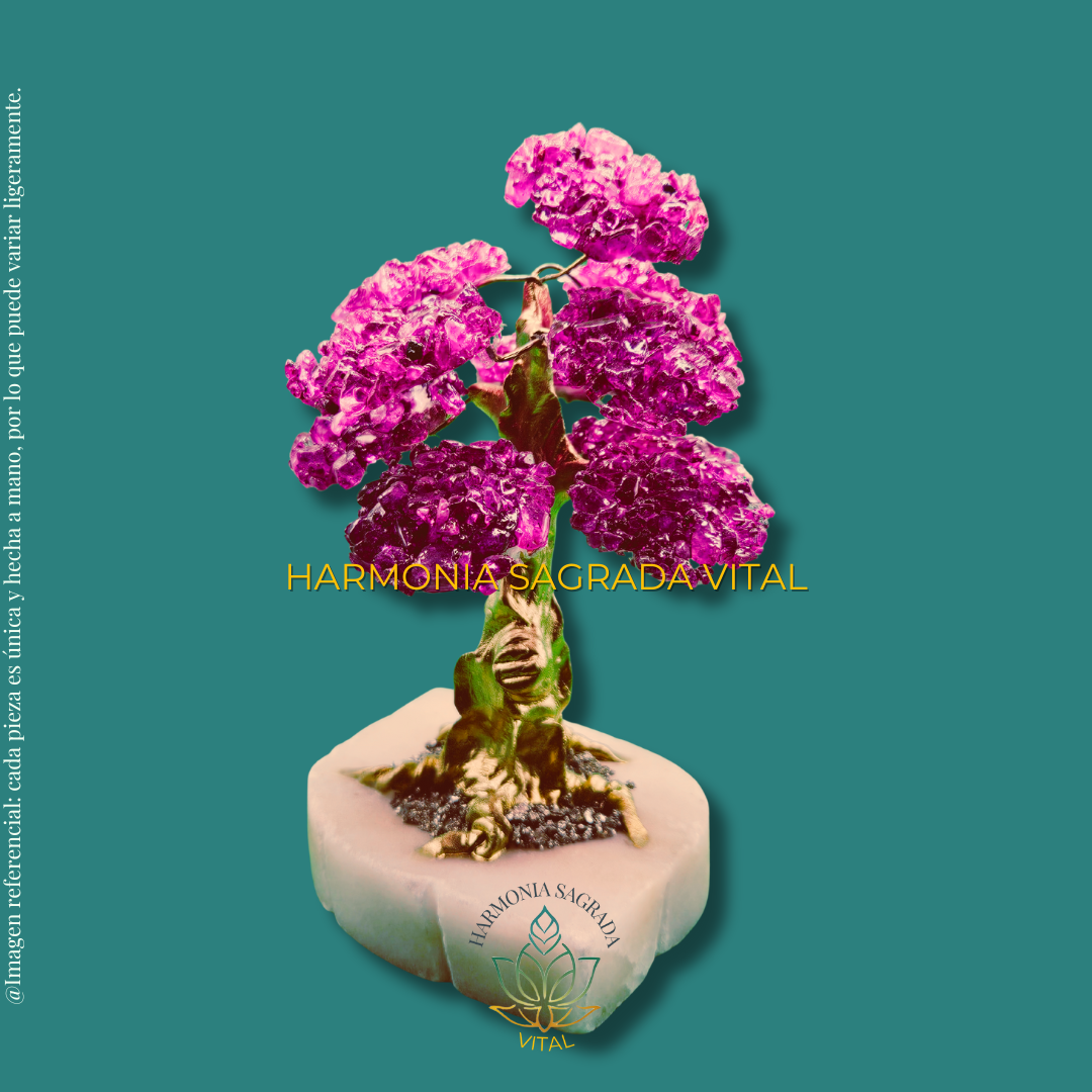 💎 Arbolito de Piedras Energéticas – Ágata Fucsia, Pirita y Piedra de Huamanga 💎