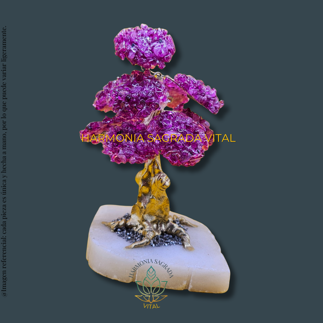 💎 Arbolito de Piedras Energéticas – Ágata Fucsia, Pirita y Piedra de Huamanga 💎