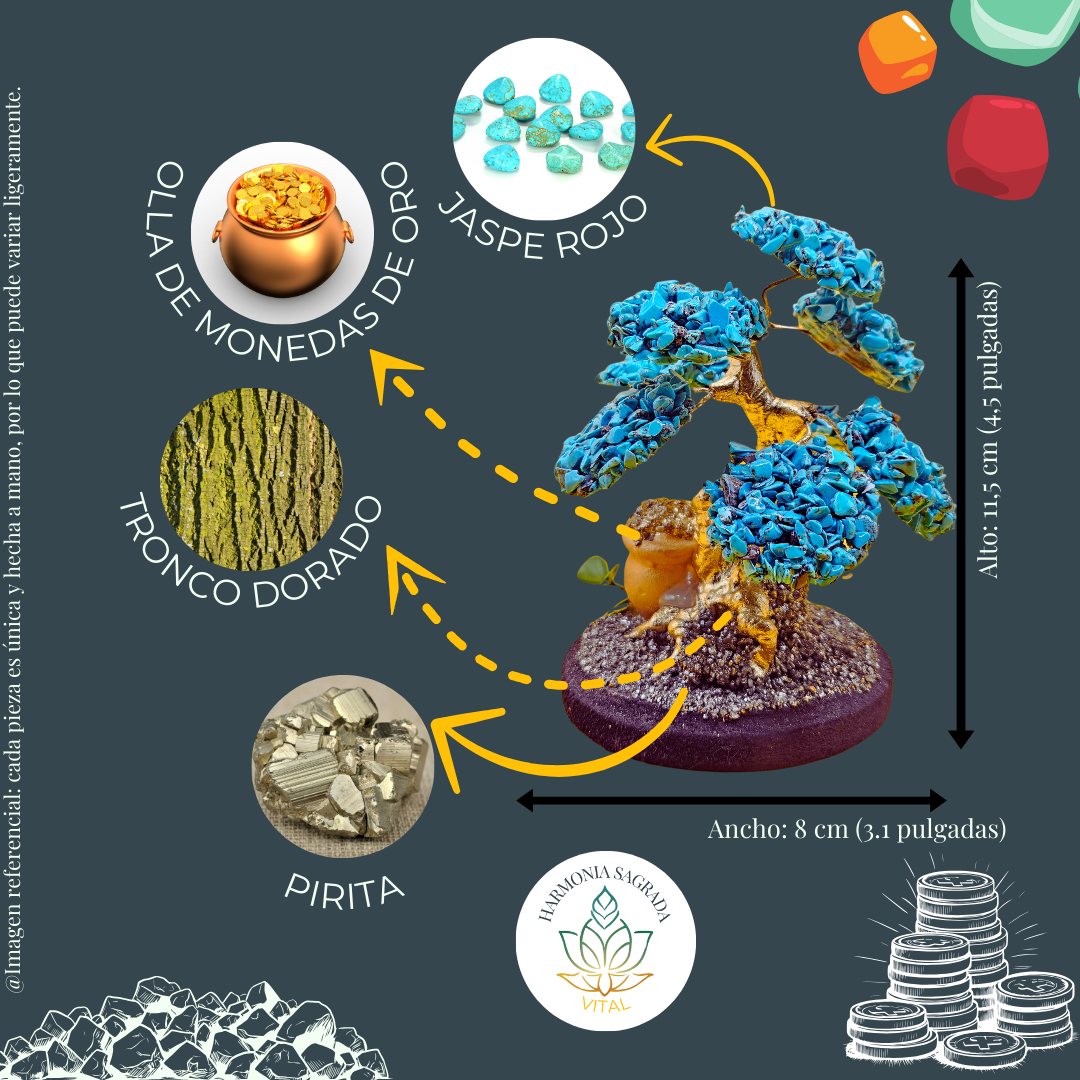 🌳 Mini Árbol de la Fortuna – Crisocola, Pirita y Riqueza Infinita 💰🌿