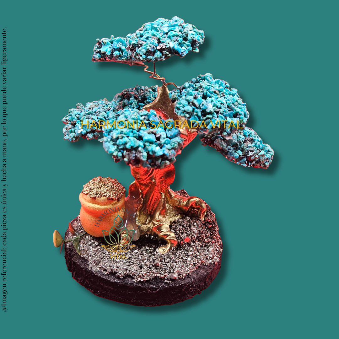 🌳 Mini Árbol de la Fortuna – Crisocola, Pirita y Riqueza Infinita 💰🌿